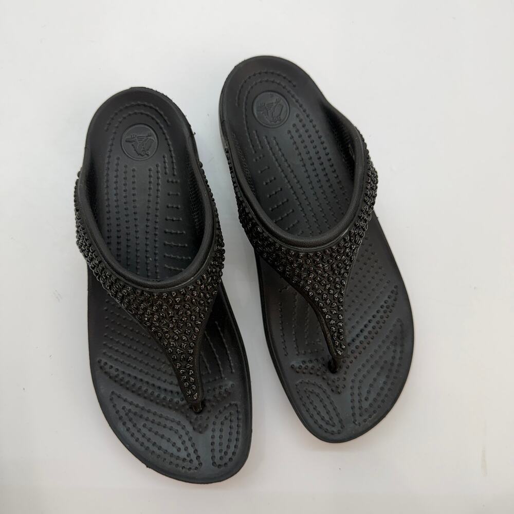 CROCS Black Rhinestone Platform Sandal 7 - Picture 2 of 5